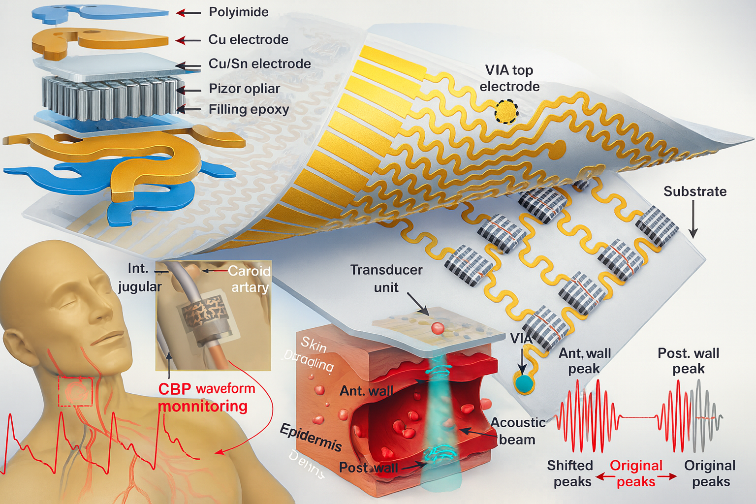 Conformal Ultrasonic Device for Non-Invasive Central Blood Pressure Monitoring